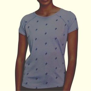 Oiselle Dark Grey Summer Lux Running Top T-shirt Flying Birds